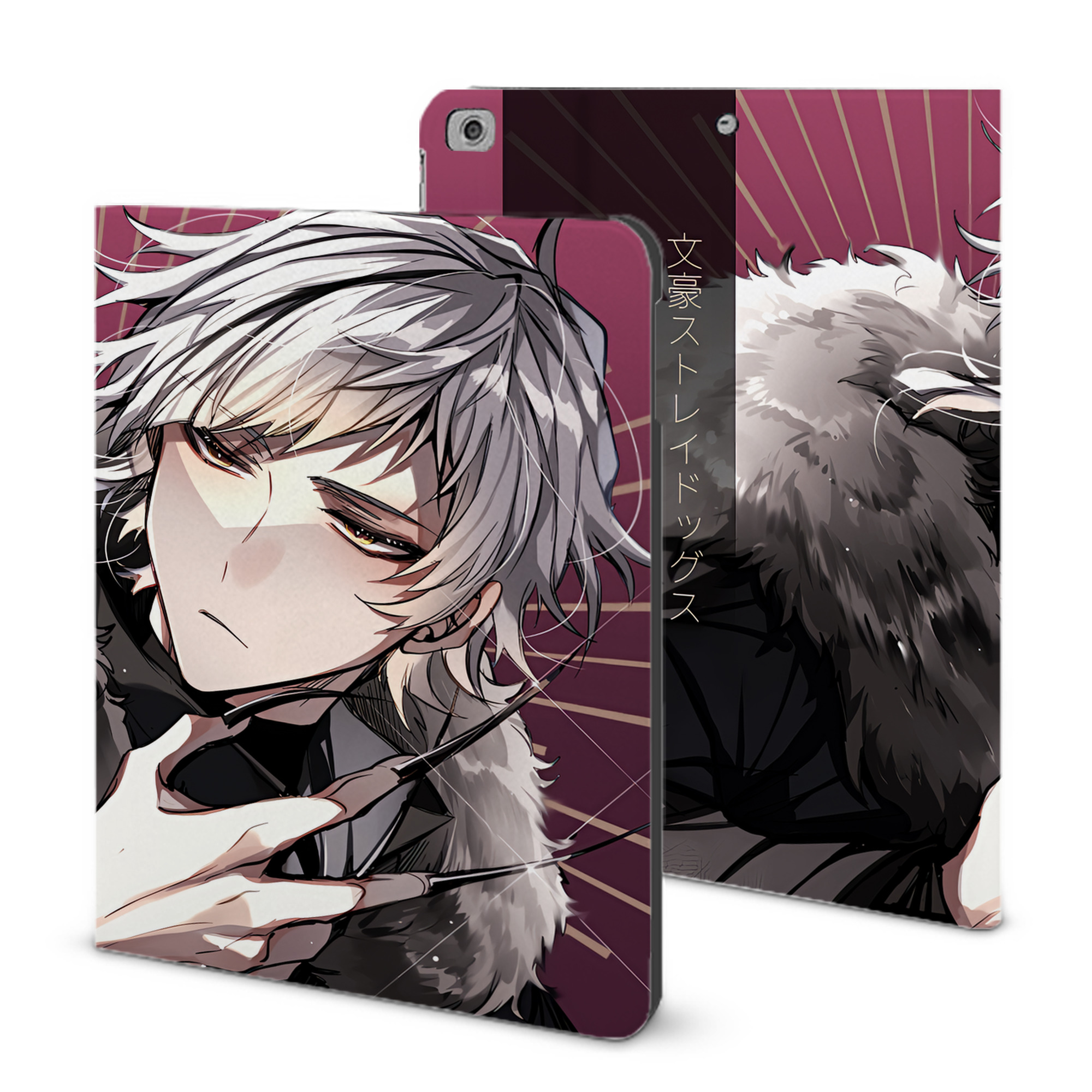 （画像用） 文豪ストレイドッグス Bungo Stray Dogs IPad ケース ブック型 PUレザー TPU 耐衝撃 軽量 薄型 ペン収納なし 全面保護 IPad 各モデル対応